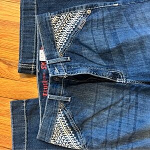 Cruel Girl Indigo Flare Jeans with White Detailing